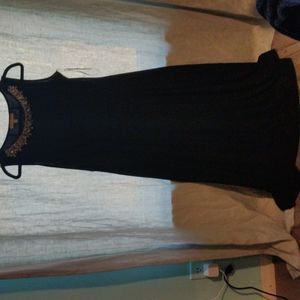 Pm long black dress sleeveless rhinestone collar